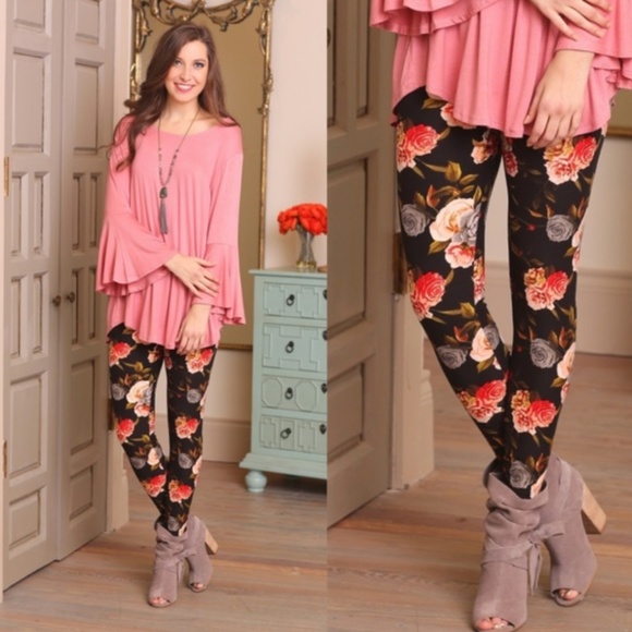 Rose Floral Print Leggings - Picture 3 of 4